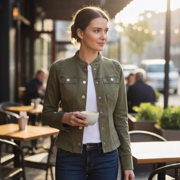 White House Black Market Corset Olive Green Seamed Pret Jacket-EUC - Picture 8 of 14